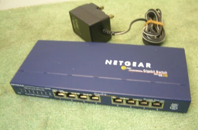 Netgear GS108 ProSafe 8 Port Gigabit Network Switch with AC Adapter PSU - Image 1 of 2
