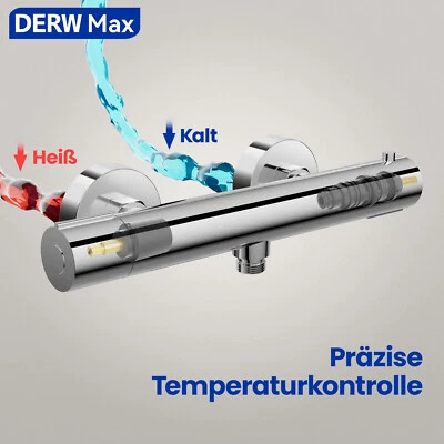DERW MAX Duscharmatur mit Thermostat Mischbatterie Chrome 38°C Duschthermostat Dusche
