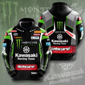Felpa con cappuccio Kawasaki Racing Team 3D, unisex tutte le taglie Xs-5Xl, regalo per amico - Foto 1 di 2