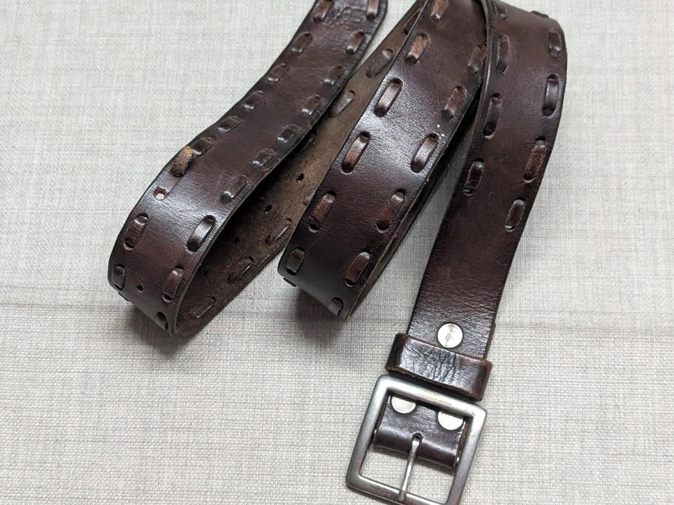 vintage Y2K leather laced AMBERCOMBIE & FITCH cowhide 38 brown belt 1990s wide - Image 1 of 4