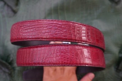 W 1.3 inch- Burgundy Genuine CROCODILE Belly LEATHER Skin Men's Belt #F26 - Image 1 of 4