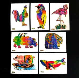 7 PEACE ANIMAL PSYCHEDELIC HIPPIE tie dye VINTAGE STICKER prism prismatic LOT - Picture 1 of 9