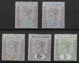 Zululand 1884-94 QV Definitive Selection Mint Cat£80+ (5v) - Picture 1 of 2