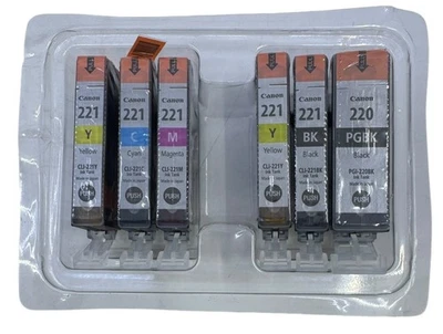 Genuine OEM Canon PGI-220BK PGBK CL-221 Black Magenta Yellow Cyan Ink Tank Lot - Image 1 of 4