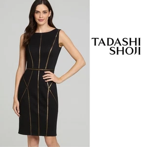 NUEVO Vestido Tadashi Shoji Negro con Detalle Dorado Talla Mediana - Imagen 1 de 12