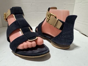 Louis Vuitton EU 37 US 7 Azul Marino Gamuza Denim Sandalias Vacaciones Planas Zapatos - Imagen 1 de 14