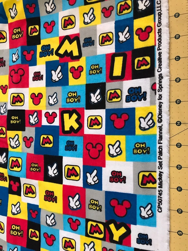 2014 Mickey Mouse Set Patch Flannel Fabric Sold By The Yard #1820 - Image 1 of 1