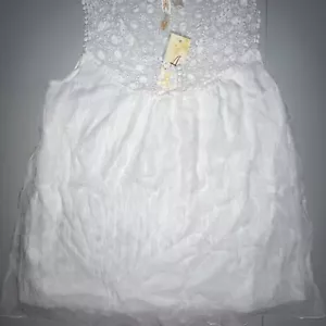 Adiva Tank Top Blouse Women’s Medium White Lace Dressy Pleated Lined Flowing NEW - Picture 1 of 13