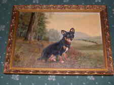 Large Rare Antique Lancashire Heeler Dog Oil Painting 1970 Signed Terrier