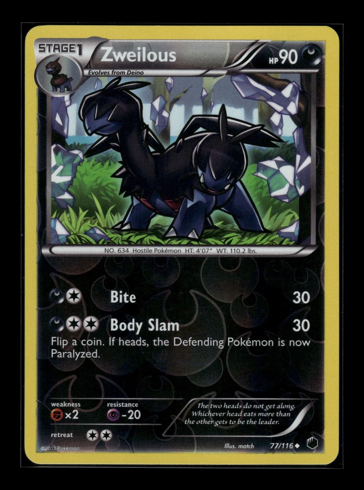 Pokemon Card - Plasma Freeze Zweilous #77/116 Uncommon Near Mint - Free Shipping