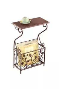 Side End Accent Table w/h Rack Magazine Holder Leaves Iron Scrolled Design 22''H - Picture 1 of 10