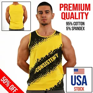 Gym Tank Top Fitness Ärmellos T-Shirt Fitness Workout Muskel Tee Baumwolle Gelb - Bild 1 von 6
