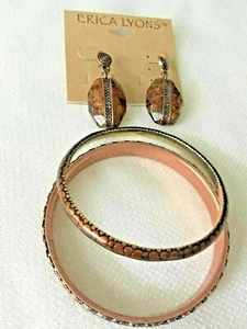 Juego de 4 brazaletes + pendientes marrón facetado tono cobre - nuevo - Imagen 1 de 3