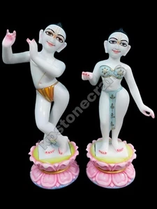 Par de estatua de mármol blanco Iskcon Radha-Krishna/10 pulgadas radha krishna ídolo regalo - Imagen 1 de 6