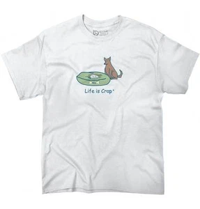 Life is Crap Cat Stole Dog Bed Funny Gift Womens or Mens Crewneck T Shirt Tee - Picture 1 of 8