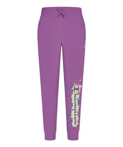 Champion Paint Splatter Logo Fleece Joggers Girls' M Creative Mauve Drawstring - Picture 1 of 12