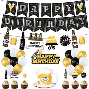 Beer Birthday Party Decorations, Cheers and Beers Happy Birthday Party Banner Ba - Picture 1 of 7