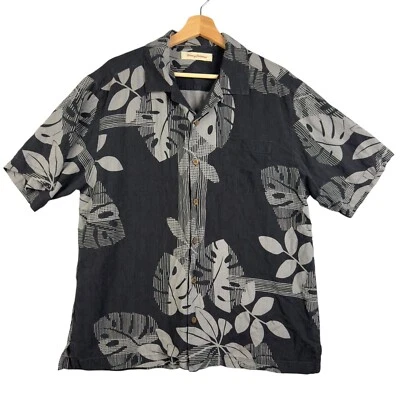 Tommy Bahama Shirt Mens Sz L 100% Silk Modern fit camp floral casula beach Black - Image 1 of 4