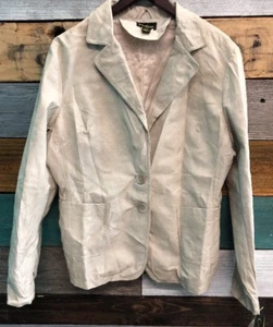 CARTISE Beige Faux Leather 2 Button Blazer jacket Women Size Large NEW * - Picture 1 of 8