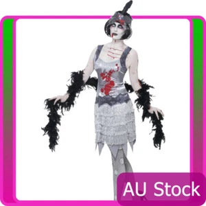 Ladies 20s 1920s Horror Zombie Bloody Flapper Costume Halloween Fancy Dress - Picture 1 of 5
