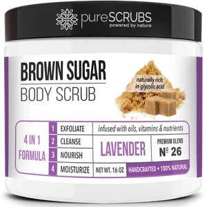 Exfoliante facial y corporal de azúcar marrón lavanda pureSCRUBS + cuchara, zapatilla y jabón GRATIS - Imagen 1 de 8