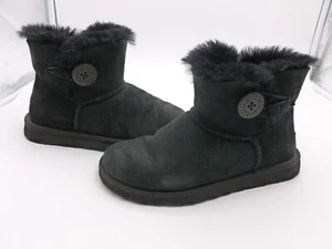 UGG Mini Bailey Button II Women's Black Leather Boots Size 5 EXCL Cond - Picture 1 of 9
