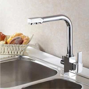 New Square 3 Way Pure Drinking Filter Water Tap Kitchen Sink Swivel Mixer Faucet - Picture 1 of 4