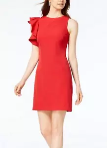 Nuevo con etiquetas Mini Vestido Julia Jordan Rojo Un Hombro Volantes Talla 6 - Imagen 1 de 7