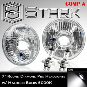 H6024 Head Light Glass Housing Lamp Projector Conversion Chrome 7" Round x2 (A) - Picture 1 of 2