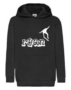 Personalised Skater Hoodie for kids, Child's Name Hooded Sweatshirt, Skateboard - Picture 1 of 10