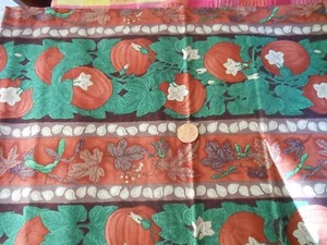 COTTON FABRIC - "CHANGING SEASONS" BY RJR FABRICS PUMPKINS ON BROWN STRIPE- BTY - Picture 1 of 2