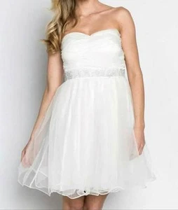 Womens Girls Embellished Waist Party Prom Bridesmaid Cocktail Dress White Size 8 - Picture 1 of 4