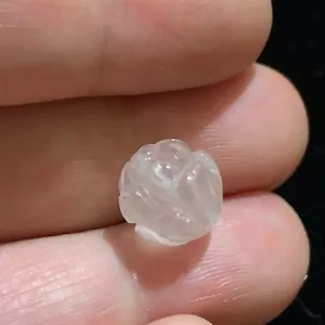 Una Perla Cinese Intagliata Vintage Quarzo Rosa Disegno Fiore di Loto 10mm Tonda - Foto 1 di 7