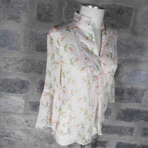 MAGOLIA sz L/40 super sheer floral blouse top 3/4 length sleeves - Picture 1 of 3