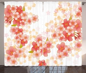 Floral Curtains, Japanese Sakura Flowers Cherry Blossoms in Vibrant Colors Illus - Picture 1 of 12