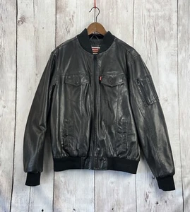 Men's Levi's Strauss Faux Leather Sherpa Lined Jacket Black Medium VG Condition - Picture 1 of 16