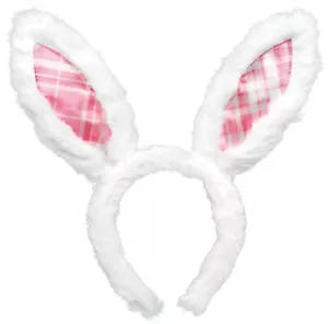 NEW Amscan 1 Pair Easter White Pink Plush Bunny Rabbit Ears Headband Head Band - Picture 1 of 1