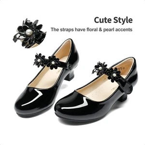 Girls Mary Jane Dress Shoes Pumps Low Heels Flower Party Wedding Princess Shoes - Picture 1 of 30