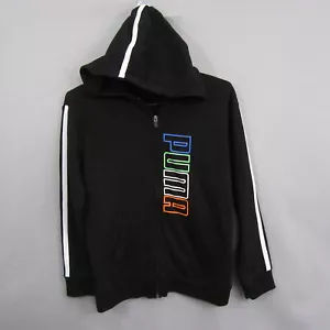 Puma Boys Full Zip Hoodie L Black 14-16 Sweatshirt Hooded Pocket Active - Picture 1 of 9