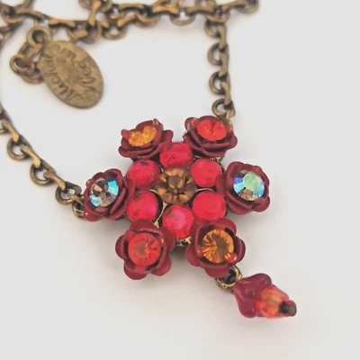 Collar Michal Negrin Rosas Rojas Cristales Grueso Colgante Renacimiento Victoriano Regalo Foto 1 de 4