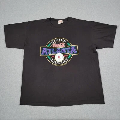 Camisa masculina vintage 1996 dos Jogos Olímpicos de Atlanta GG preta anos 90 feita nos EUA Coca-Cola - Imagem 1 de 4