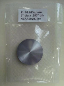 Objetivo de pulverización de zinc - 99,99% puro, 2"" de diámetro x 0,25"" de espesor - Imagen 1 de 1