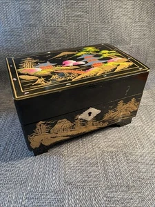 Vintage Japanese Jewelry Music Box Painted Wooden Lacquer Ballerina Working (s) - Picture 1 of 9