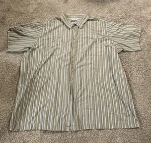 Vintage 5XL King Size Button Up Shirt Green/Blue/White Stripes - Picture 1 of 3