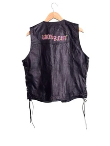 VTG Women’s Biker Black Leather Motorcycle Vest Side Laces Lady  Size 46 - Picture 1 of 8