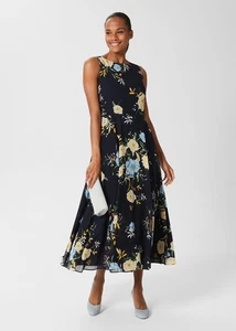 Hobbs Carly Floral Midi Fit & Flare Dress Wedding Guest MOB Cruise Formal Races - Picture 1 of 15