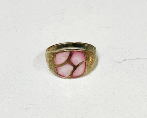 Vintage Sterling Silver Pink Inlay Band Ring – Signed NF – Size 7.5 - Bild 1 von 10