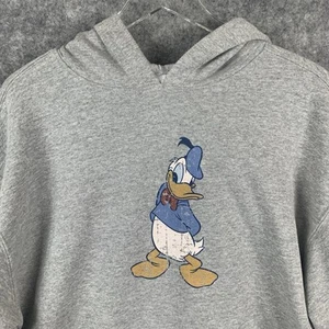 Disney Donald Duck Hoodie Mens Medium Gray Pullover Sweatshirt Vintage Look - Picture 1 of 12