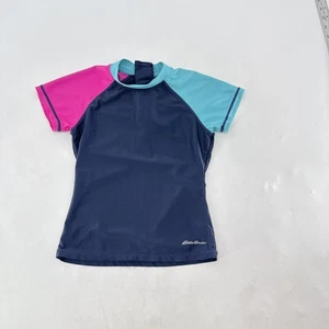 Eddie Bauer Rash Guard Shirt Kids Small 7 8 Blue Pink Aqua Swim SPF Protection - Picture 1 of 5
