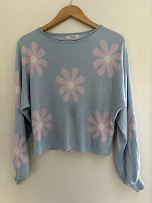 Top recortado manga larga azul claro Ekouaer para mujer floral rayón mezcla poliéster S Foto 1 de 4